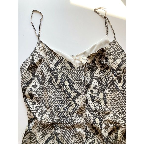 L'AGENCE Maeve Snake Print Silk Crepe V-Neck Tie Wide Leg Jumpsuit, Size 10 - Picture 4 of 13